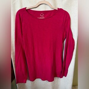 J. Crew Artist T Boatneck Fitted Long Sleeve 100% Cotton Magenta | M
